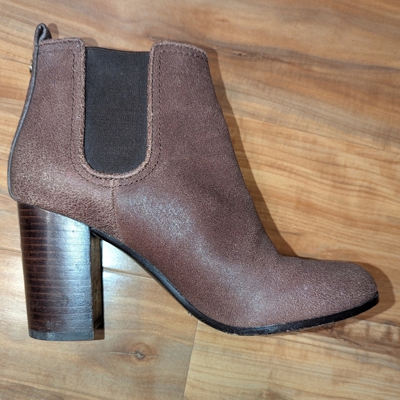 Tory Burch Leather Chelsea Boot Mocha Brown Heel Booties Women's 7 Western Boho - Picture 11 of 12